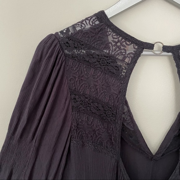 Free People Navy Blue Lace Detail Boho Blouse| Size Medium - Picture 11 of 16